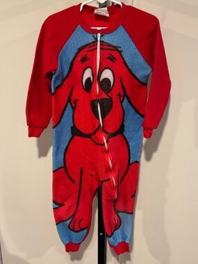Vintage Clifford Big Red Dog Onesie Zip Up Fleece RARE